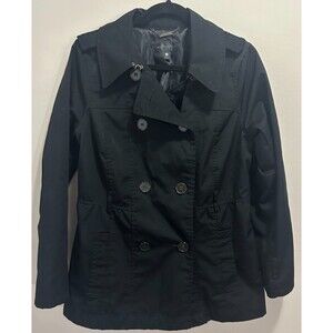 Worthington Black Pea Coat SIZE M Button Front Lined Jacket No Belt